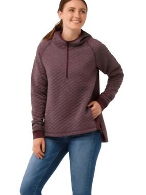 Smartwool Diamond Peak Quilted Quarter-Zip Hooded Pullover, Heathered Fig, Sz L